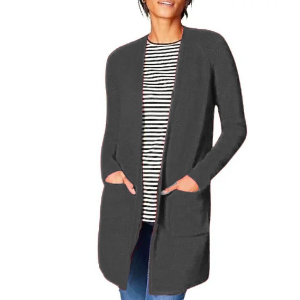 J. Jill Open Front Longer Cardigan Sweater Gray Extra Small